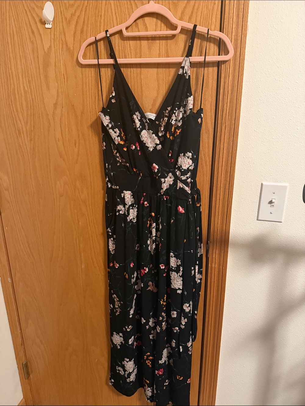 Kaileigh Black Floral cropped Romper with Adjustable Spaghetti Straps